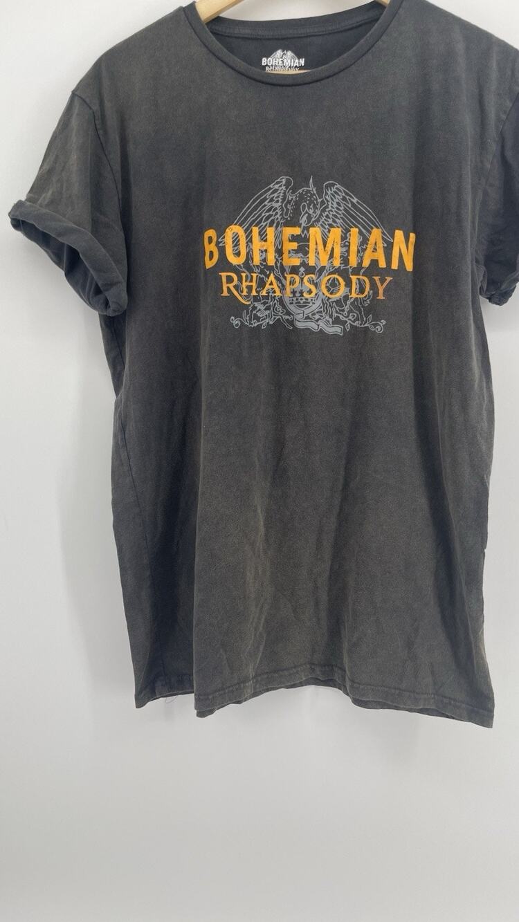Bohemian Rhapsody Queen Graphic Band T Shirt Washed Black Short Sleeve Adult